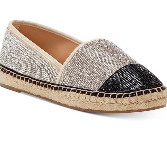 INC International Concepts Shoes - NWT INC  Womens Cream Corvina Black Rhinestone Slip On Espadrille Shoes 6.5M